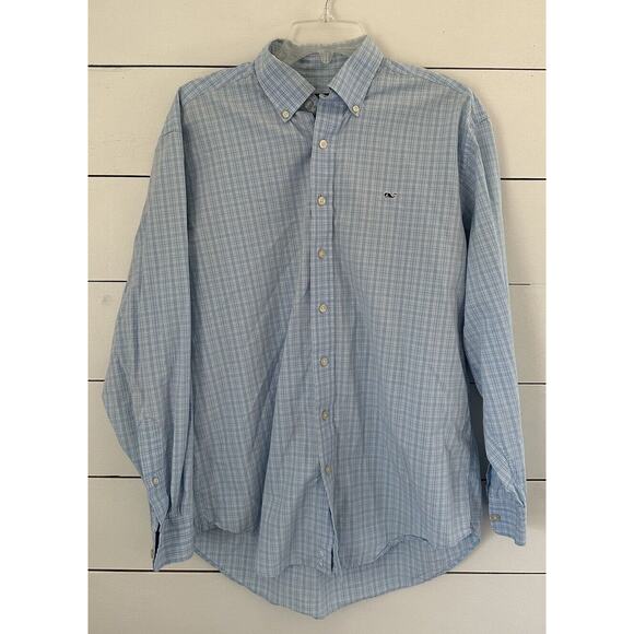 Vineyard Vines Mens Whale Shirt Button Down Blue Plaid Check Long Sleeve M - Picture 1 of 10